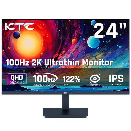 KTC Monitor 24 Zoll, QHD 2K 100Hz IPS PC Monitor, 1300:1 Kontrast, Anti-Blue Light Bildschirm, 122% sRGB, Unterstützt FreeSync und G-Sync, HDMI/DP/Ohrhörer für Gaming und Büroarbeit H24T27 von KTC