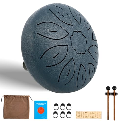 Stahlzungentrommel C dur 6-Zoll 11 Töne Regentrommel für Garten mit Tutorial Rain Drum Outdoor mit Trommelstöcke Chakra ätherische Trommel Steel Tongue Drum Handtrommel für Meditation Yoga (Navyblau) von KTCINA
