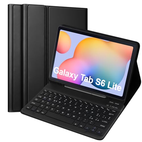 Für Samsung Tab S6 Lite 10,4 Zoll Tastatur Case (Modell 2020/2022/2024) – Deutsche QWERTZ-Tastatur mit 100h Akku, Kantenschutz & Apple Pencil Halterung – Magnetisch Abnehmbar – Schwarz von KTOITION