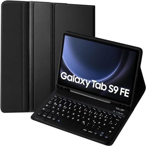 Tastatur Hülle für Samsung Galaxy Tab S9 FE / S9 2023 mit S Pen Halter - Ultra Dünn mit Standfunktion PU Leder Schutzhülle mit Tastatur (Deutsches) für Samsung Tab S9 FE 10.9" / S9 11", Schwarz von KTOITION