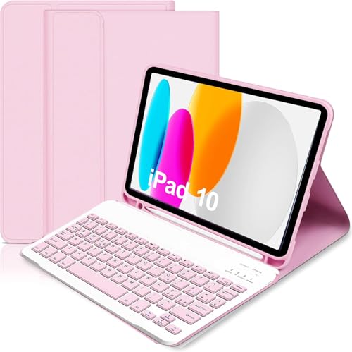 Hülle mit Tastatur für iPad mini A17 Pro (Min 7. Generation) 2024 / Mini 6. Generation 2021, Kabellose Tastatur mit Schützhülle für iPad mini (A17 Pro 2024, 7. Generation) 8,3 Zoll (Rosa) von KTOITION