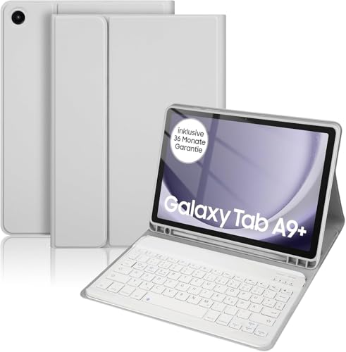 Für Samsung Tablet A9 Plus Tastatur -Für Galaxy Tab A9+ Hülle mit Tastatur, (Deutsches) TastaturHülle Magnetische Kabelloser Bluetooth Abnehmbar für Samsung Galaxy Tab А9+ Tablet 2023 11 Zoll, Grau von KTOITION