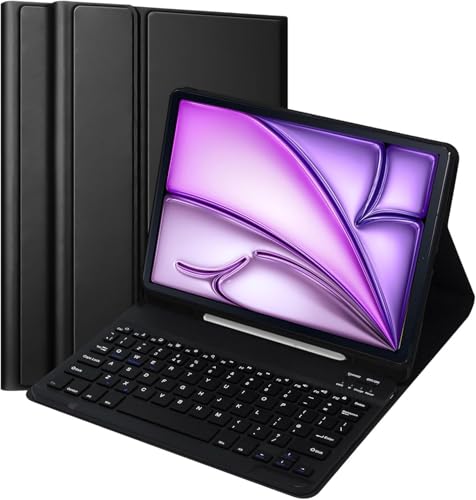 KTOITION Schutzhülle mit Tastatur für iPad Air 11 Zoll 2025 2024 M3 M2/iPad Air 5 4 2022 2020 27,7 cm (11 Zoll), kabellos, abnehmbare Folio-Tastaturabdeckung mit Stifthalter, UK-Layout, Schwarz von KTOITION