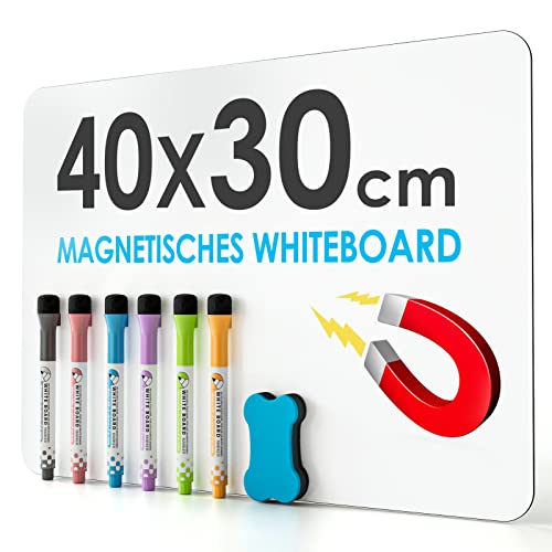 KTRIO A3 Magnetisches Whiteboard Kühlschrank, Whiteboard Folie Magnetisch Memotafel Abwischbar Klein Magnetfolie Weiß mit Stiften und Schwamm Magnettafel für Kühlschrank Metalloberfläche, 40cm*30cm von KTRIO