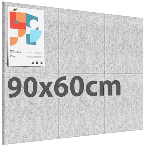 KTRIO Filz Pinnwand 30x30cm (6 Stück) Selbstklebend mit 40 Pinnnadeln - Hellgraue Filzplatten für Büro, Schule, Zuhause - Großes Board von KTRIO