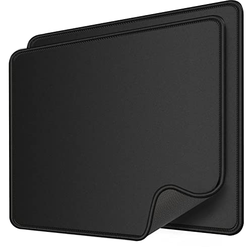 KTRIO Mauspads, 275×215mm Mousepads [30% Größer] mit Vernähte Kanten, wasserdichte Maus Pads mit Rutschfester Gummierte Unterseite Waschbar Verschleißfest Strapazierfähig Mauspads, Schwarz (2 Pack) von KTRIO
