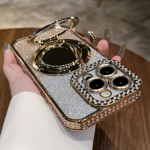 KTUCN Glitzernde Make-up-Spiegel-Handyhülle mit magnetischem Ständer für iPhone 15 14 13 12 11 Pro Max Bling Gradient Plating Diamond Cover, Gold, für iPhone 14 ProMax KTUCN Glitzernde Make-up-Spiegel-Handyhülle mit magnetischem Ständer für iPhone 15 14 13 12 11 Pro Max Bling Gradient Plating Diamond Cover, Gold, für iPhone 14 ProMax von KTUCN