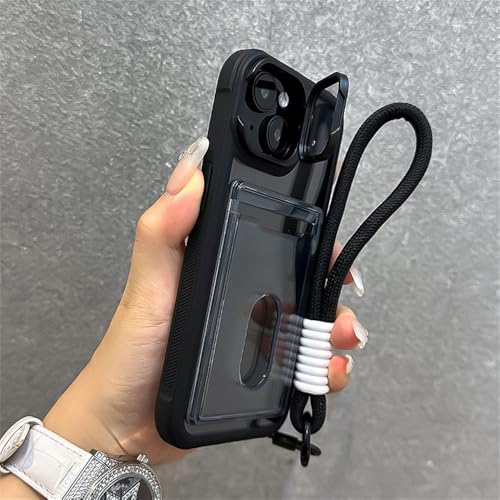 KTUCN Hand-Lanyard-Schiebeschlitz-Kartenhalter Transparente Handyhülle für iPhone 15 16 Pro Max 14 13 12 11 Objektiv-Klappständer Acrylabdeckung, Schwarz, Für iPhone 16 ProMax KTUCN Hand-Lanyard-Schiebeschlitz-Kartenhalter Transparente Handyhülle für iPhone 15 16 Pro Max 14 13 12 11 Objektiv-Klappständer Acrylabdeckung, Schwarz, Für iPhone 16 ProMax von KTUCN