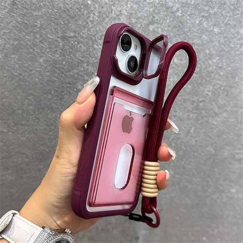 KTUCN Hand-Lanyard-Schiebeschlitz-Kartenhalter Transparente Handyhülle für iPhone 15 16 Pro Max 14 13 12 11 Objektiv-Klappständer Acrylabdeckung, Weinrot, Für iPhone 16 KTUCN Hand-Lanyard-Schiebeschlitz-Kartenhalter Transparente Handyhülle für iPhone 15 16 Pro Max 14 13 12 11 Objektiv-Klappständer Acrylabdeckung, Weinrot, Für iPhone 16 von KTUCN