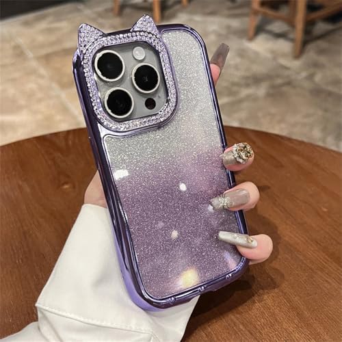 KTUCN Niedliche Cartoon-Beschichtung, glitzernde Diamant-Handyhülle für iPhone 15 14 13 12 16 Pro Max, stoßfeste Farbverlaufshülle, Lila, für iPhone 15 ProMax von KTUCN