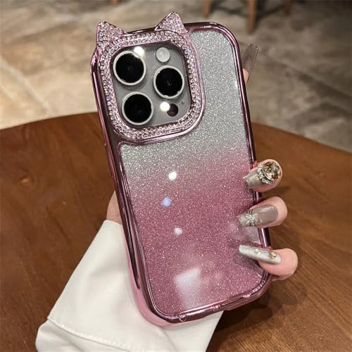KTUCN Niedliche Cartoon-Beschichtung, glitzernde Diamant-Handyhülle für iPhone 15 14 13 12 16 Pro Max, stoßfeste Farbverlaufshülle, Pink, für iPhone 12 ProMax von KTUCN