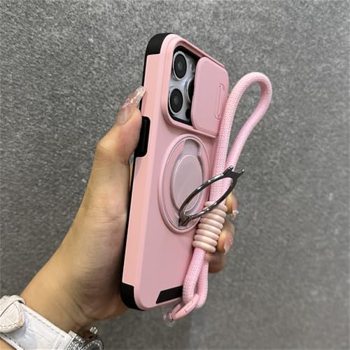 KTUCN Slide-Kamera-Schutz, magnetischer Halter, Ständer, Handschlaufe, Hülle für iPhone 16 11 12 13 14 15 Pro Max Plus Hüllen, Pink, für iPhone 14 ProMax von KTUCN