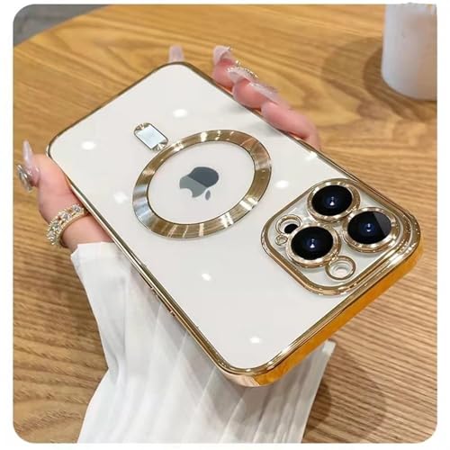 KTUCN Transparente Hülle zum kabellosen Laden für iPhone 16 15 14 13 12 11 Pro Max X XR XS Plus Softcover, Gold, für iPhone 14Plus von KTUCN