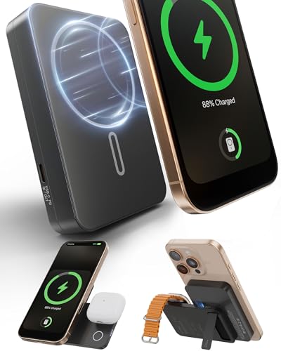 KU XIU Magnetische Power Bank Schnelles Laden, 10.000mAh 3 in 1 Wireless Powerbank, 15W Faltbare Induktive Ladestation, Reise Externe Handyakkus für iPhone 16 15 14 13 12, für iWatch, für Airpods KU XIU Magnetische Power Bank Schnelles Laden, 10.000mAh 3 in 1 Wireless Powerbank, 15W Faltbare Induktive Ladestation, Reise Externe Handyakkus für iPhone 16 15 14 13 12, für iWatch, für Airpods von KU XIU