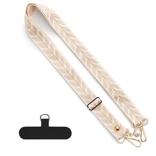 KUAJTUN Handykette Universelle Handyschlaufe für alle Smartphones, Verstellbarer Umhängeriemen Handy-Lanyard Handykette, Gesticktem Weinblatt-Design (Simulierten Perlen) von KUAJTUN