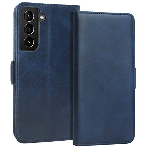 KUAO Leder Klapphülle Hülle Kompatibel mit Galaxy S21 Plus 5G, [Classic Wallet Serie] mit Magnetverschluss und Standfunktion Schutzhülle Tasche Handyhülle für Samsung Galaxy S21+(Plus) (Blau) von KUAO