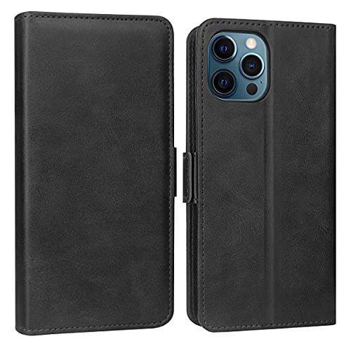 KUAO iPhone 12/ iPhone 12 Pro Hülle Leder Klapphülle, [Classic Wallet Serie] mit Magnetverschluss Standfunktion Schutzhülle Tasche Flipcase Handyhülle für iPhone 12 /iPhone 12 Pro, 6.1 Zoll (Schwarz) von KUAO