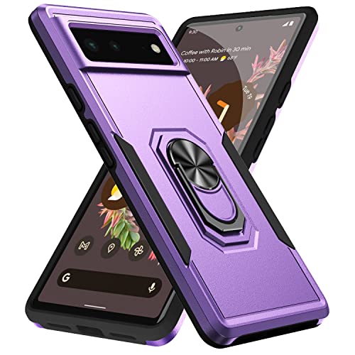 Coque Google Pixel 6, Pixel 6 Hülle, Dual Layer Militärischer Schutz Handyhülle Mit Ständer Funktion und Auto Halterung Funktion für Google Pixel 6 (Violet) von KUAWEI