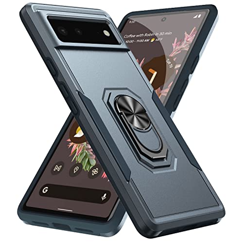 KUAWEI Handyhülle für Google Pixel 6, Google Pixel 6 hülle, Starke Stoßfestigkeit Unzerstörbare Schutzhülle Mit Ständer Funktion und Auto Halterung Funktion für Google Pixel 6 (Blau) von KUAWEI