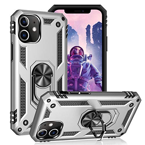 KUAWEI Schutzhülle für iPhone 12 Pro Max, [360° drehbarer Ständer] Ultimativer Schutz, Militärischer Schutz, doppelte Schicht, verstärkt, für iPhone 12 Pro Max 6,7 Zoll (Silber) von KUAWEI