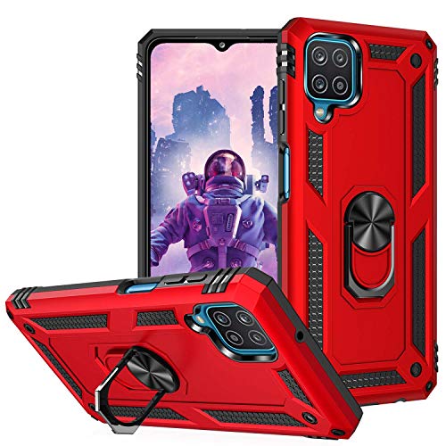 KUAWEI für Samsung Galaxy A12 Hülle,Dual Layer Militärischer Schutz Handyhülle Mit Ständer Funktion und Auto Halterung Funktion für Samsung Galaxy A12 4G/5G 6.5" (Rot) von KUAWEI