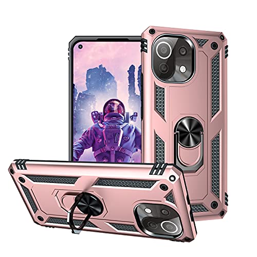 KUAWEI für Xiaomi Mi 11 Lite 5G Hülle,Dual Layer Militärischer Schutz Handyhülle Mit Ständer Funktion und Auto Halterung Funktion für Mi 11 Lite 4G/5G 6.55" (Rosegold) von KUAWEI