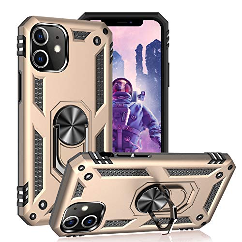 KUAWEI für iPhone 12 Hülle iPhone 12 Pro Hülle, 360 Grad Ring Halter Handy Hüllen Cover Mit Ständer Funktion und Auto Halterung Funktion für iPhone 12/iPhone 12 Pro 6.1" (Gold) von KUAWEI