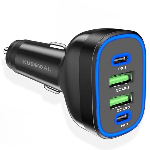 KUBOWAI 72W Auto Ladegerät USB C,4 Port,12V 24V DUAL CHIP Zigarettenanzünder,PD Typ Schnellladen,Wird für iPhone 15 /Samsung S24 Ladeadapter usw. (4 Port - A) von KUBOWAI