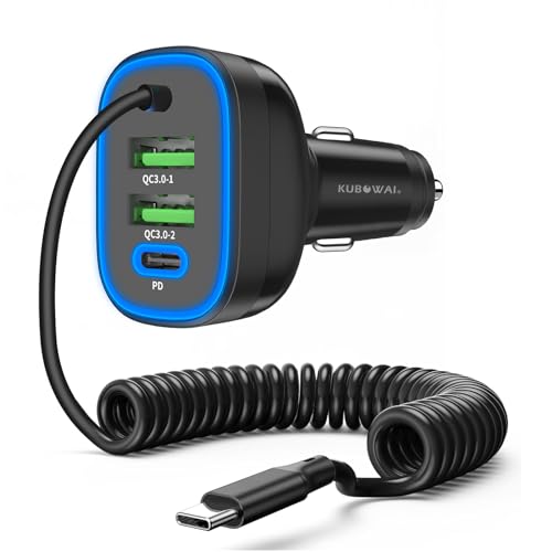 KUBOWAI 72W Auto Ladegerät USB C,4 Port,12V 24V DUAL CHIP Zigarettenanzünder,PD Typ Schnellladen,Wird für iPhone 15 /Samsung S24 Ladeadapter usw. (4 Port - B) von KUBOWAI