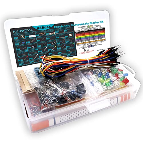 KUBOWAI Starter kit für Elektronische Komponenten für Anfänger mit Breadboard, Potentiometer Leistungsmodul Widerstandskondensator Lernkit, kompatibel mit Arduino, UNO R3, Raspberry Pi von KUBOWAI
