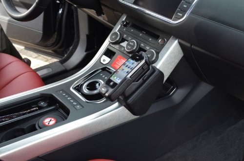 KUDA Handyhalterung passend für Range Rover Evoque ab 09/2011 - Telefonkonsole für Smartphones, Handy, Navi und mehr - Echtlederkonsole, schwarz, 090620 von KUDA