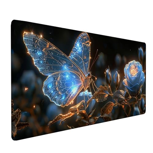 Blau Mousepad XXL, Schmetterling Mauspad Groß 800x300 mm, Schreibtischunterlage mit Vernähten Kanten, Wasserdicht Rutschfest Spezielle Oberfläche Mouse Pad, Mauspads für Gaming Zubehör 8-4560 Blau Mousepad XXL, Schmetterling Mauspad Groß 800x300 mm, Schreibtischunterlage mit Vernähten Kanten, Wasserdicht Rutschfest Spezielle Oberfläche Mouse Pad, Mauspads für Gaming Zubehör 8-4560 von KUEAJIOU