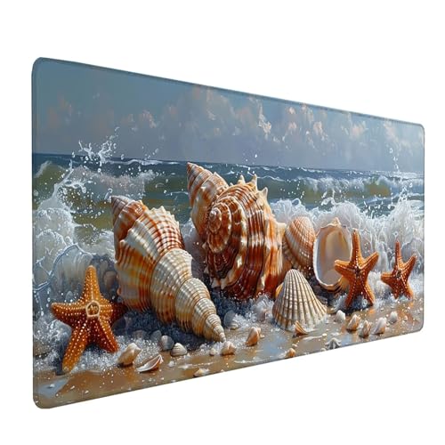 Blau Mousepad XXL, Strand Mauspad Groß 900x400 mm, Schreibtischunterlage mit Vernähten Kanten, Wasserdicht Rutschfest Spezielle Oberfläche Mouse Pad, Mauspads für Zimmer Deko Gaming Zubehör 0-3552 von KUEAJIOU