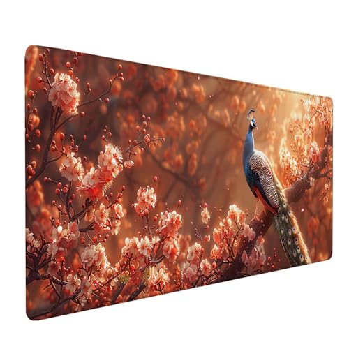 Blau Mousepad XXL 900x300 mm, Pfau Mousepad Gaming, Schreibtischunterlage mit rutschfeste Gummibasis, Mouse Pad Verbessert Geschwindigkeit und Präzision, Desk Mat für Gaming Zubehör, Geschenke 4-2766 von KUEAJIOU