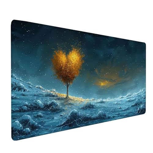 Grau Mousepad XXL, Baum Mauspad Groß 1000x500 mm, Schreibtischunterlage mit Vernähten Kanten, Wasserdicht Rutschfest Spezielle Oberfläche Mouse Pad, Mauspads für Zimmer Deko Gaming Zubehör O-8125 von KUEAJIOU
