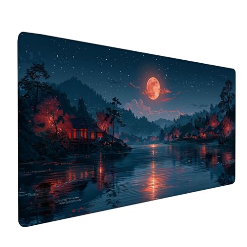 Grau Mousepad XXL 900x400 mm, Mond Mousepad Gaming, Schreibtischunterlage mit rutschfeste Gummibasis, Mouse Pad Verbessert Geschwindigkeit und Präzision, Desk Mat für Gaming Zubehör, Geschenke 3-6969 von KUEAJIOU