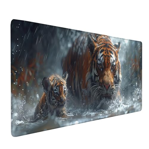 GrüN Mousepad XXL 1000x500 mm, Tiger Mousepad Gaming, Schreibtischunterlage mit rutschfeste Gummibasis, Mouse Pad Verbessert Geschwindigkeit und Präzision, Desk Mat für Gaming Zubehör C-1789 von KUEAJIOU