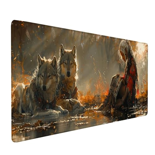 GrüN Mousepad XXL 1000x500 mm, Wolf Mousepad Gaming, Schreibtischunterlage mit Rutschfeste Gummibasis, Mouse Pad Verbessert Geschwindigkeit und Präzision, Desk Mat für Gaming Zubehör, Geschenke B-2804 von KUEAJIOU