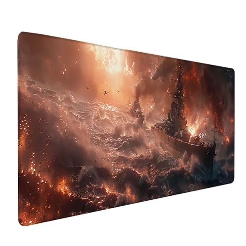 KUEAJIOU Rosa Mousepad XXL, Kriegsschiff Mauspad Groß 700x300 mm, Schreibtischunterlage mit Vernähten Kanten, Wasserdicht rutschfest Spezielle Oberfläche Mouse Pad, Mauspads für Gaming Zubehör 2-5614 von KUEAJIOU