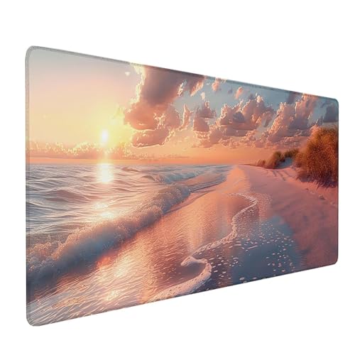 Rosa Mousepad XXL, Strand Mauspad Groß 900x400 mm, Schreibtischunterlage mit Vernähten Kanten, Wasserdicht Rutschfest Spezielle Oberfläche Mouse Pad, Mauspads für Zimmer Deko Gaming Zubehör O-1537 von KUEAJIOU