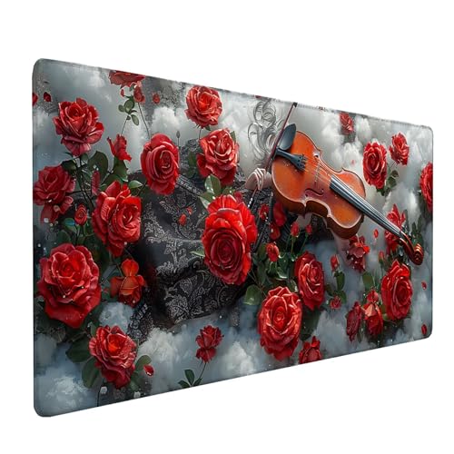 Rot Mousepad XXL, Blume Mauspad Groß 800x300 mm, Schreibtischunterlage mit Vernähten Kanten, Wasserdicht Rutschfest Spezielle Oberfläche Mouse Pad, Mauspads für Zimmer Deko Gaming Zubehör V-7412 Rot Mousepad XXL, Blume Mauspad Groß 800x300 mm, Schreibtischunterlage mit Vernähten Kanten, Wasserdicht Rutschfest Spezielle Oberfläche Mouse Pad, Mauspads für Zimmer Deko Gaming Zubehör V-7412 von KUEAJIOU