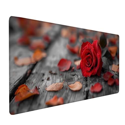 Rot Mousepad XXL, Blume Mauspad Groß 900x300 mm, Schreibtischunterlage mit Vernähten Kanten, Wasserdicht Rutschfest Spezielle Oberfläche Mouse Pad, Mauspads für Zimmer Deko Gaming Zubehör A-1682 Rot Mousepad XXL, Blume Mauspad Groß 900x300 mm, Schreibtischunterlage mit Vernähten Kanten, Wasserdicht Rutschfest Spezielle Oberfläche Mouse Pad, Mauspads für Zimmer Deko Gaming Zubehör A-1682 von KUEAJIOU