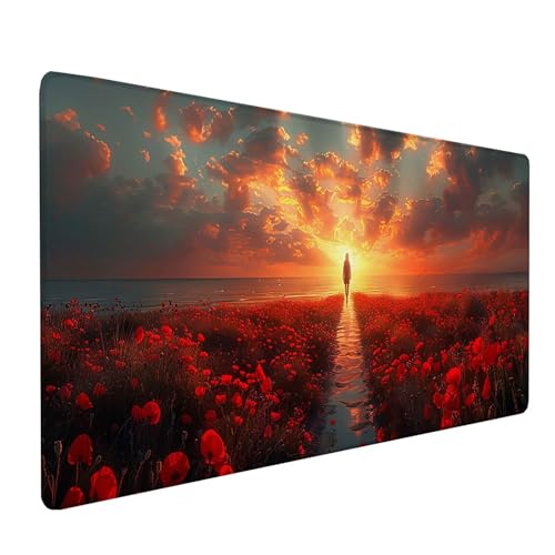 Rot Mousepad XXL 1200x600 mm, Landschaft Mousepad Gaming, Schreibtischunterlage mit rutschfeste Gummibasis, Mouse Pad Verbessert Geschwindigkeit und Präzision, Desk Mat für Gaming Zubehör P-8082 von KUEAJIOU