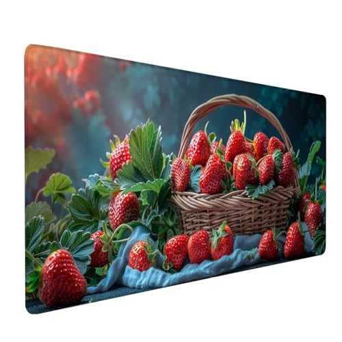 Rot Mousepad XXL 600x300 mm, Erdbeere Mousepad Gaming, Schreibtischunterlage mit rutschfeste Gummibasis, Mouse Pad Verbessert Geschwindigkeit und Präzision, Desk Mat für Gaming Zubehör 4-5292 von KUEAJIOU