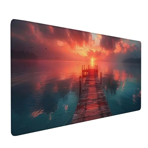 Rot Mousepad XXL 900x400 mm, Sonnenuntergang Mousepad Gaming, Schreibtischunterlage mit rutschfeste Gummibasis, Mouse Pad Verbessert Geschwindigkeit und Präzision, Desk Mat für Gaming Zubehör Z-5482 von KUEAJIOU