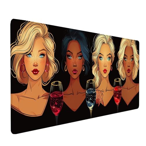Schwarz Mousepad XXL, Frau Mauspad Groß 1000x400 mm, Schreibtischunterlage mit Vernähten Kanten, Wasserdicht Rutschfest Spezielle Oberfläche Mouse Pad, Mauspads für Zimmer Deko Gaming Zubehör 0-8888 von KUEAJIOU