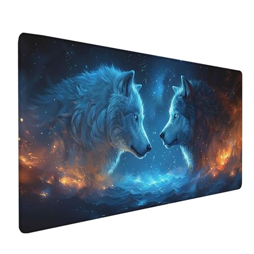 Weiß Mousepad XXL, Wolf Mauspad Groß 900x400 mm, Schreibtischunterlage mit Vernähten Kanten, Wasserdicht Rutschfest Spezielle Oberfläche Mouse Pad, Mauspads für Zimmer Deko Gaming Zubehör P-3800 Weiß Mousepad XXL, Wolf Mauspad Groß 900x400 mm, Schreibtischunterlage mit Vernähten Kanten, Wasserdicht Rutschfest Spezielle Oberfläche Mouse Pad, Mauspads für Zimmer Deko Gaming Zubehör P-3800 von KUEAJIOU