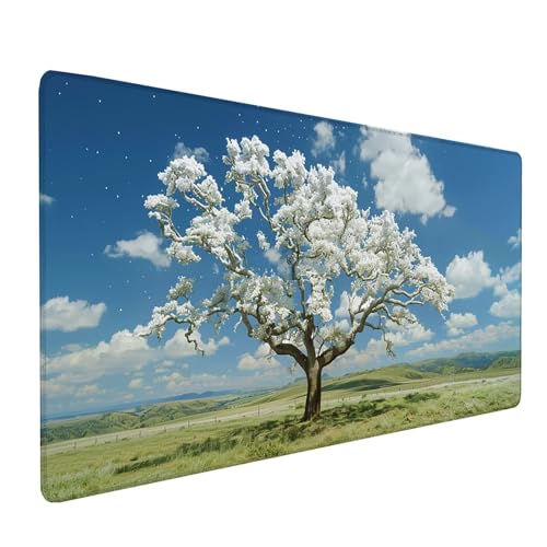 Weiß Mousepad XXL 1200x600 mm, Baum Mousepad Gaming, Schreibtischunterlage mit Rutschfeste Gummibasis, Mouse Pad Verbessert Geschwindigkeit und Präzision, Desk Mat für Gaming Zubehör, Geschenke 5-1707 von KUEAJIOU