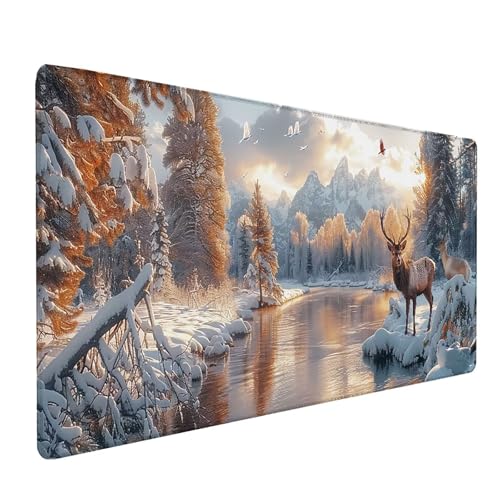 Weiß Mousepad XXL 700x300 mm, Landschaft Mousepad Gaming, Schreibtischunterlage mit rutschfeste Gummibasis, Mouse Pad Verbessert Geschwindigkeit und Präzision, Desk Mat für Gaming Zubehör R-1779 von KUEAJIOU