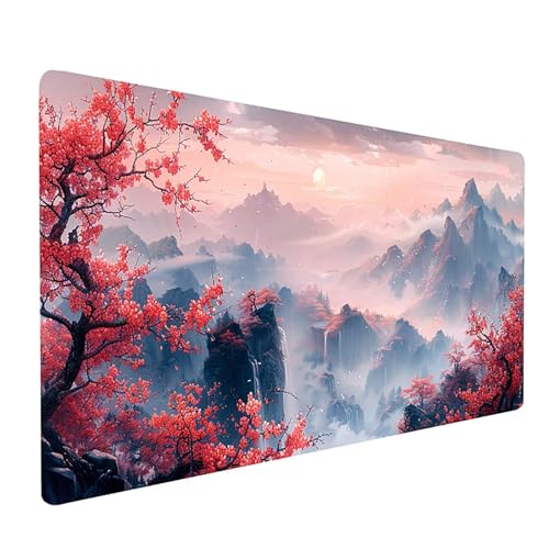 Mauspad GrüN, Berg Mousepad XXL 800 x 400 mm, Schreibtischunterlage mit rutschfeste Gummibasis, Gaming Mauspad Verbessert Präzision und Geschwindigkeit, Gaming Zubehör, Geschenke für Frauen 6-5810 von KUEGDUNG